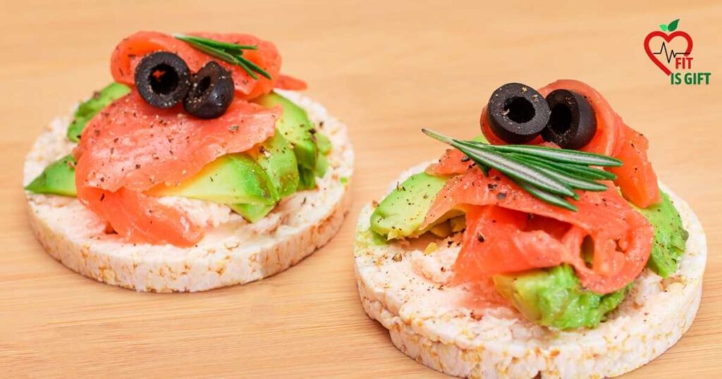 Salmon with avocado on a rice cake - Ultimate Guide to Healthy Breakfast for Sensitive Stomach